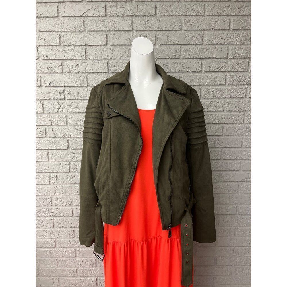 XOXO Women Green Faux Suede Long Sleeve Moto Jacket Size M